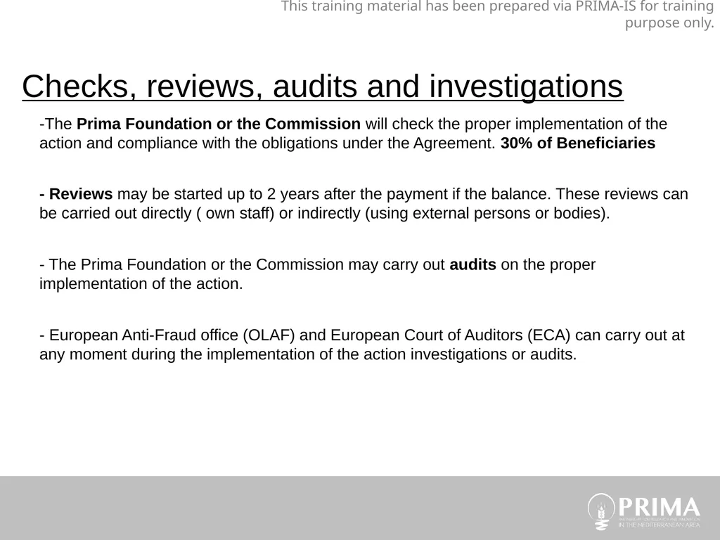 Eligible costs, Ineligible costs PRIMA Budget - slide 28 of 29