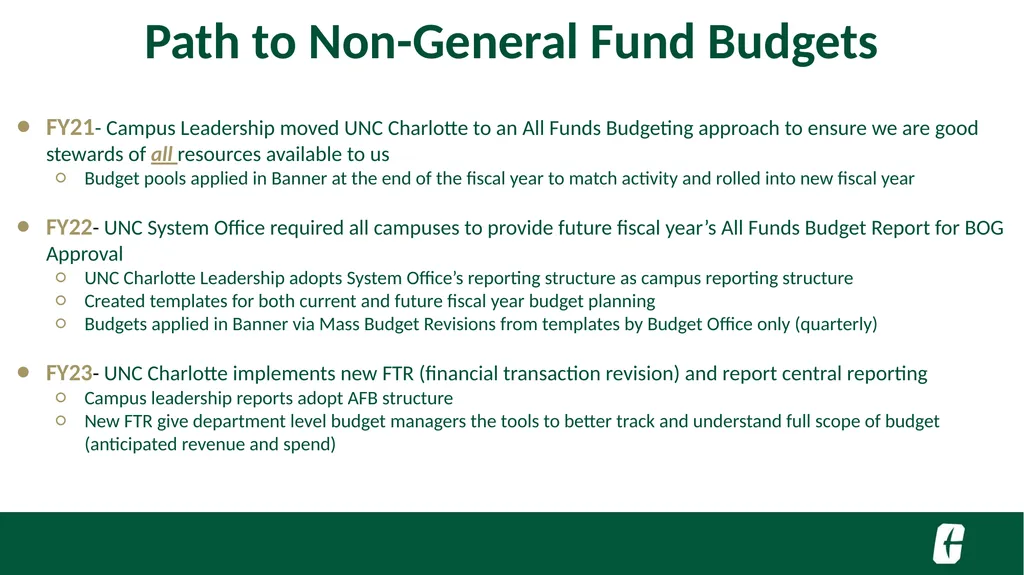 NGF Budget Revision FTR Training UNC Charlotte - slide 2 of 23