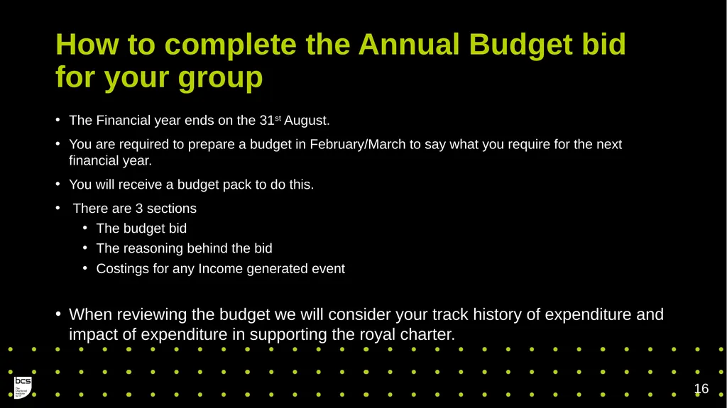 BCS Member Group Treasurers Training Governance - slide 16 of 19