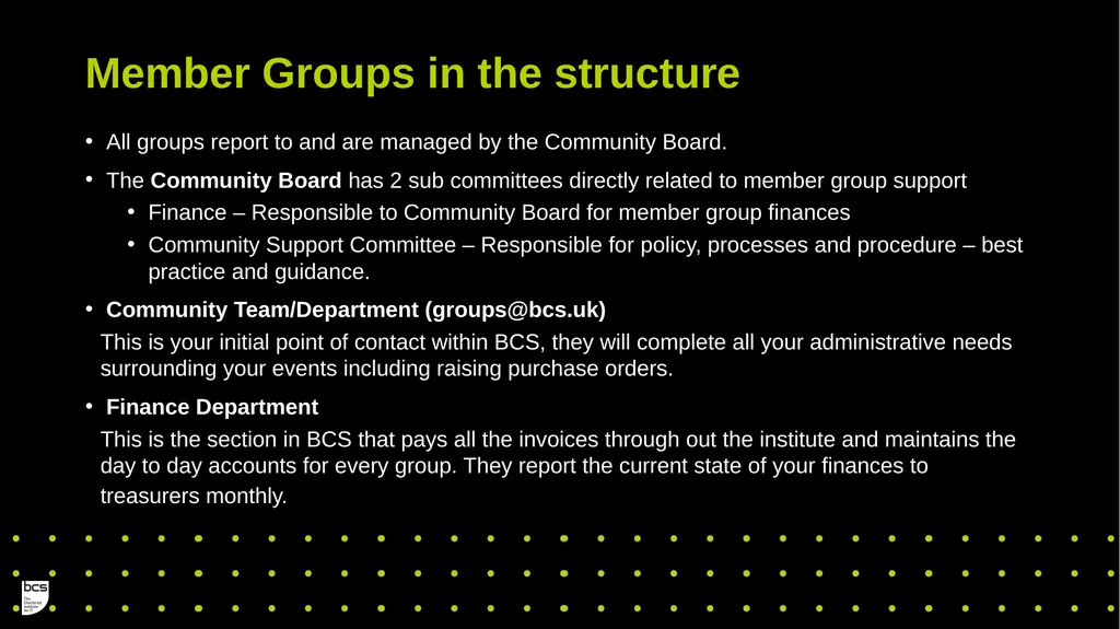 BCS Member Group Treasurers Training Governance - slide 3 of 19