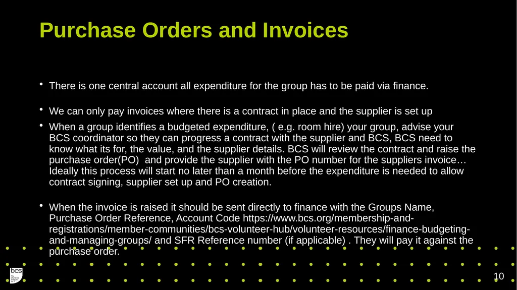 BCS Member Group Treasurers Training Governance - slide 10 of 19
