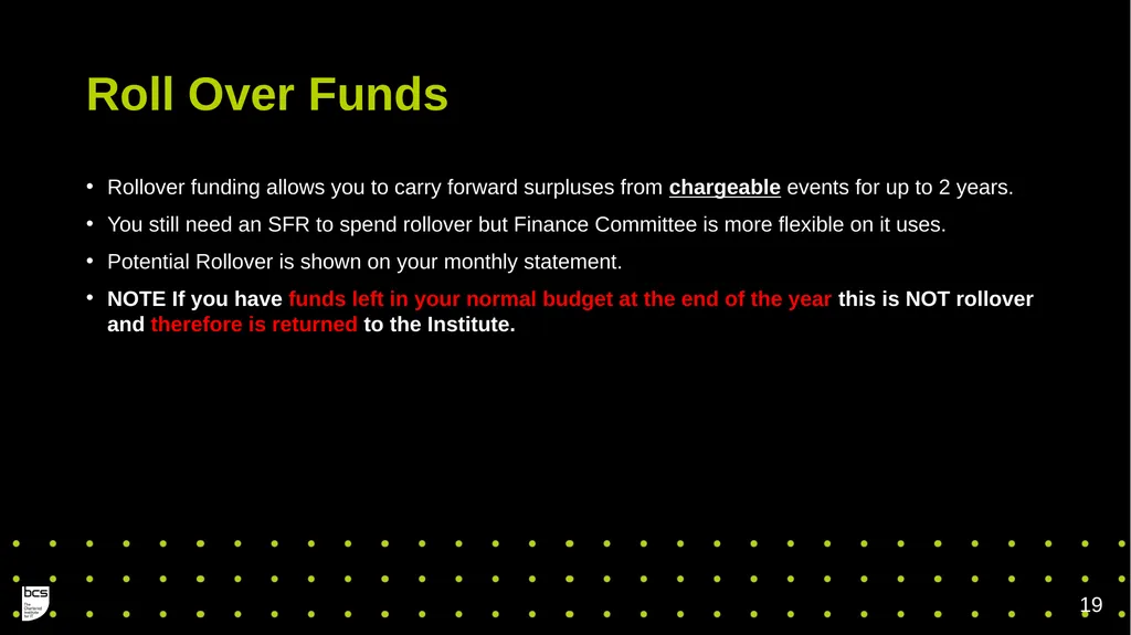 BCS Member Group Treasurers Training Governance - slide 19 of 19