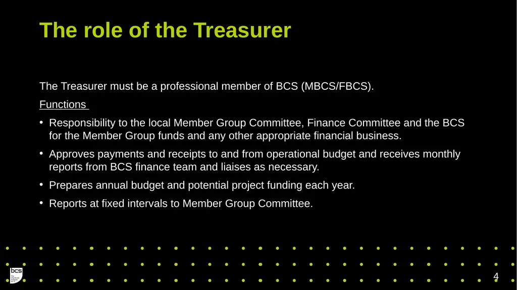 BCS Member Group Treasurers Training Governance - slide 4 of 19