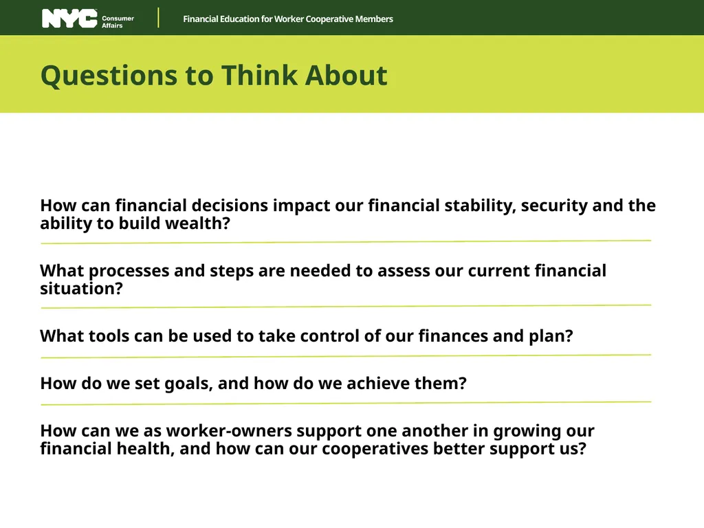 Financial Education for Worker Cooperative Members - slide 3 of 27