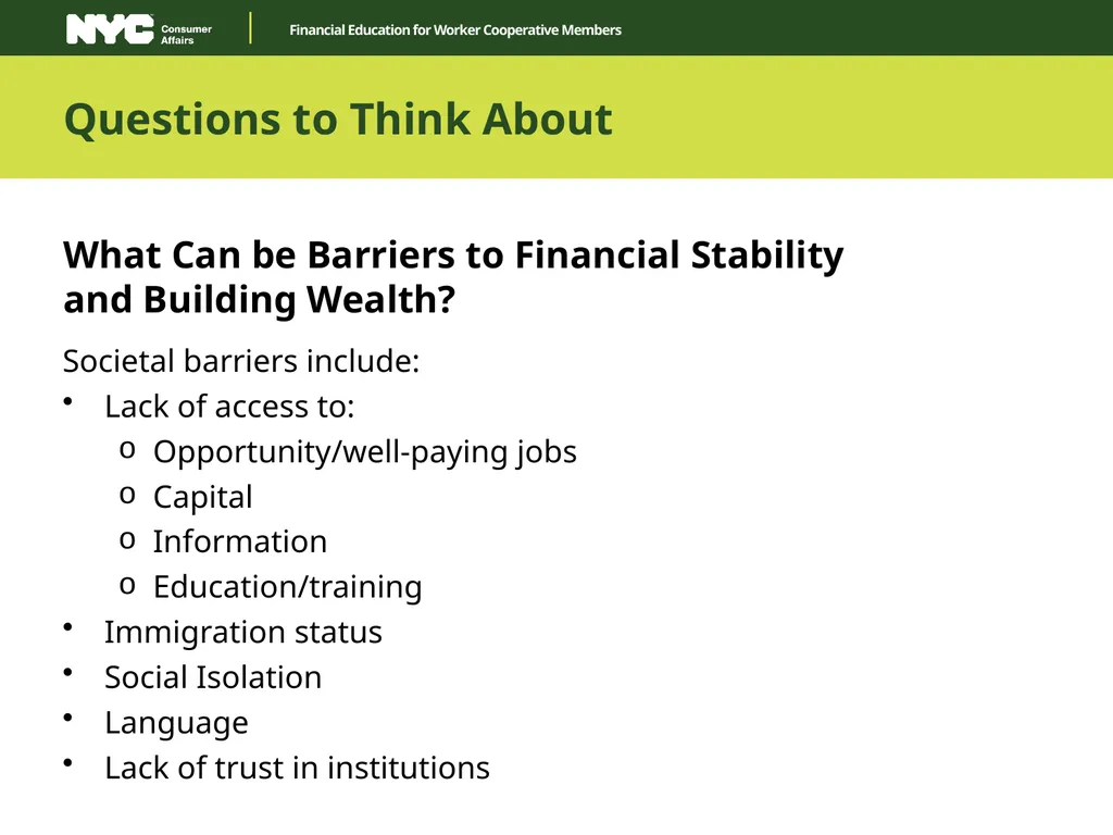 Financial Education for Worker Cooperative Members - slide 5 of 27