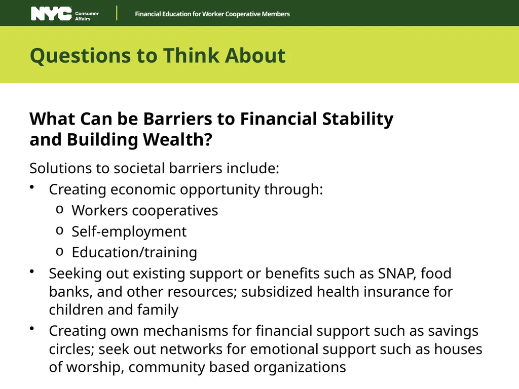 Financial Education for Worker Cooperative Members - slide 6 of 27