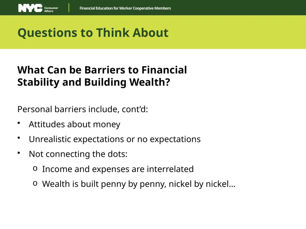 Financial Education for Worker Cooperative Members - slide 9 of 27
