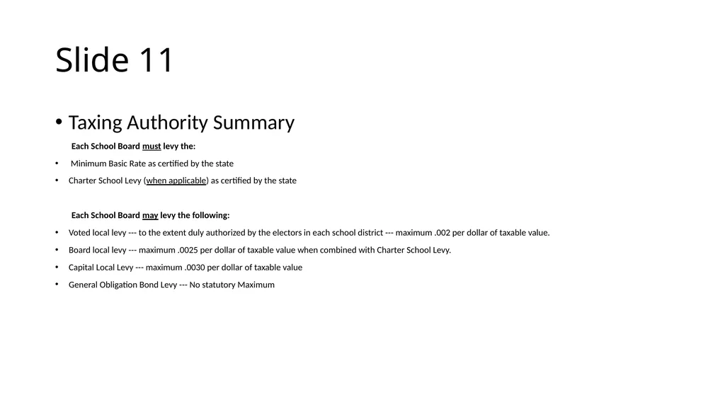 School Finance Training Slide 1 --- No Recommended - slide 11 of 31