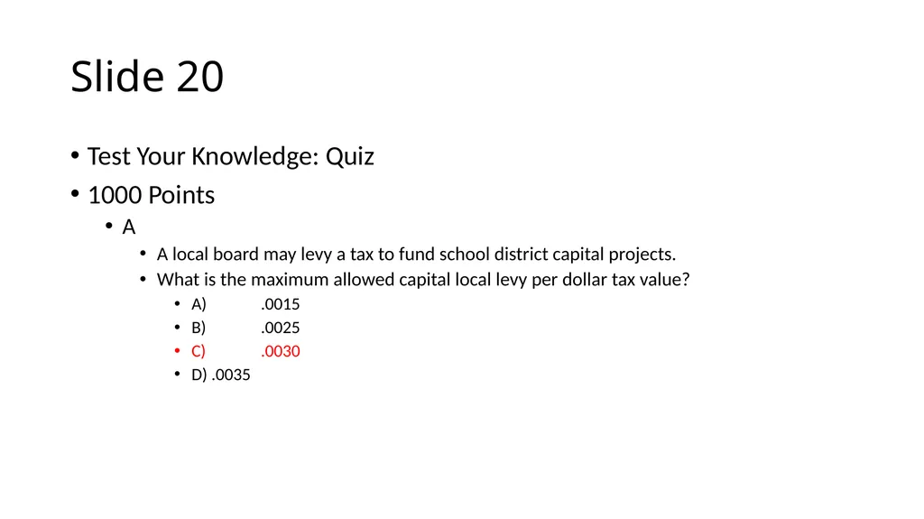School Finance Training Slide 1 --- No Recommended - slide 20 of 31