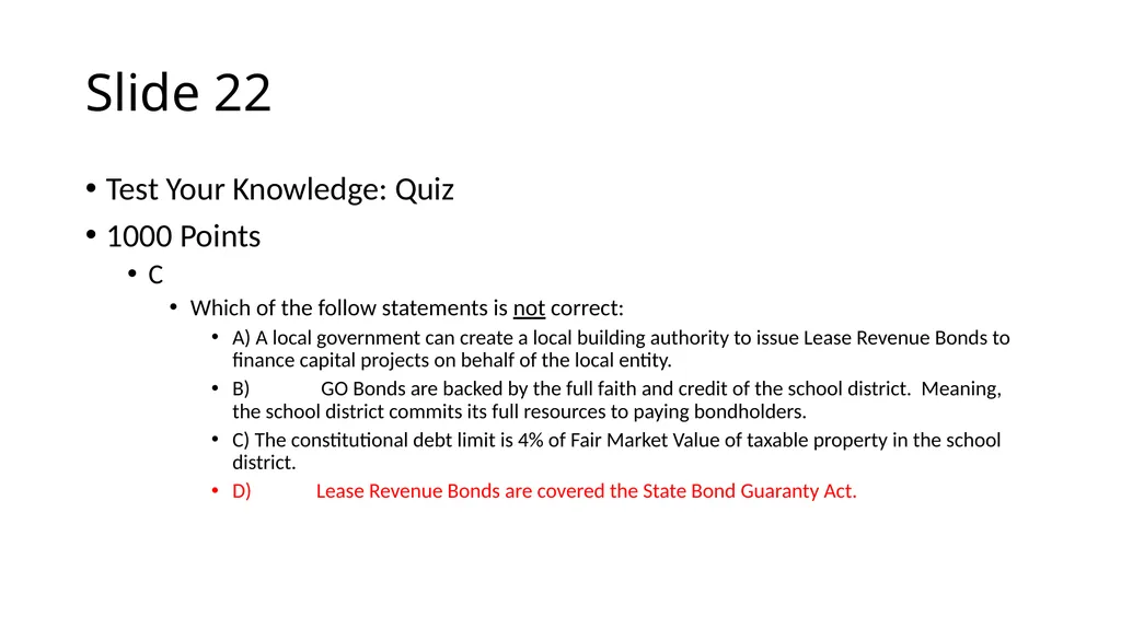 School Finance Training Slide 1 --- No Recommended - slide 22 of 31
