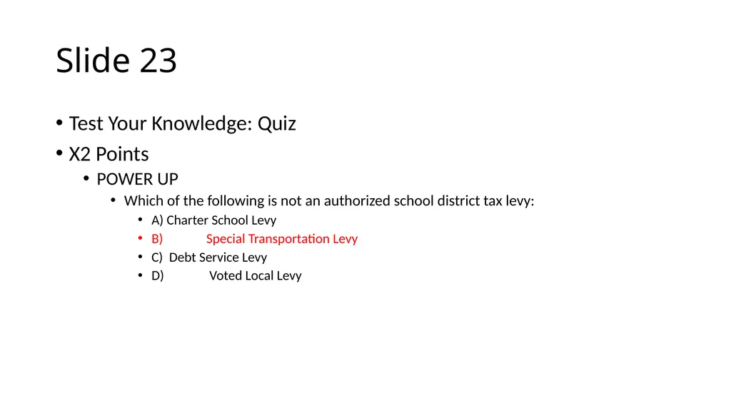School Finance Training Slide 1 --- No Recommended - slide 23 of 31