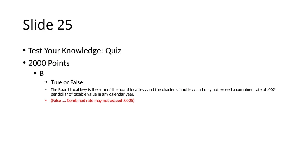School Finance Training Slide 1 --- No Recommended - slide 25 of 31