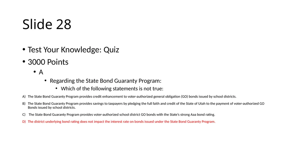 School Finance Training Slide 1 --- No Recommended - slide 28 of 31