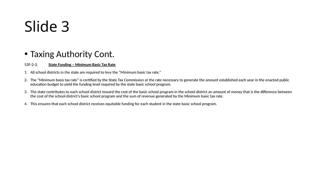 School Finance Training Slide 1 --- No Recommended - slide 3 of 31