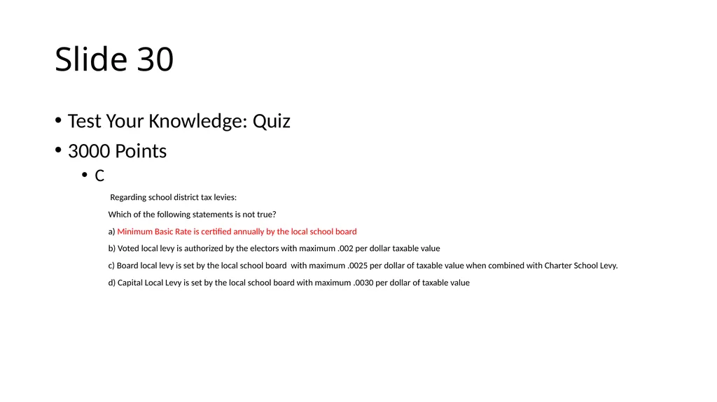 School Finance Training Slide 1 --- No Recommended - slide 30 of 31
