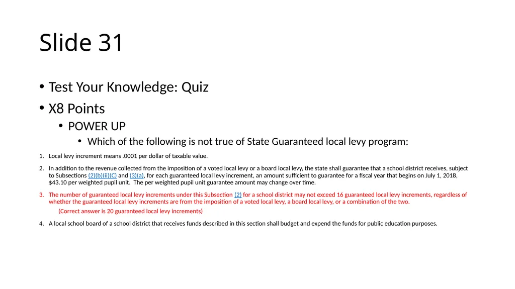 School Finance Training Slide 1 --- No Recommended - slide 31 of 31
