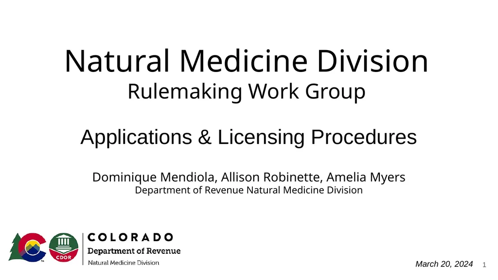Natural Medicine Division Rulemaking Work Group - slide 1 of 23