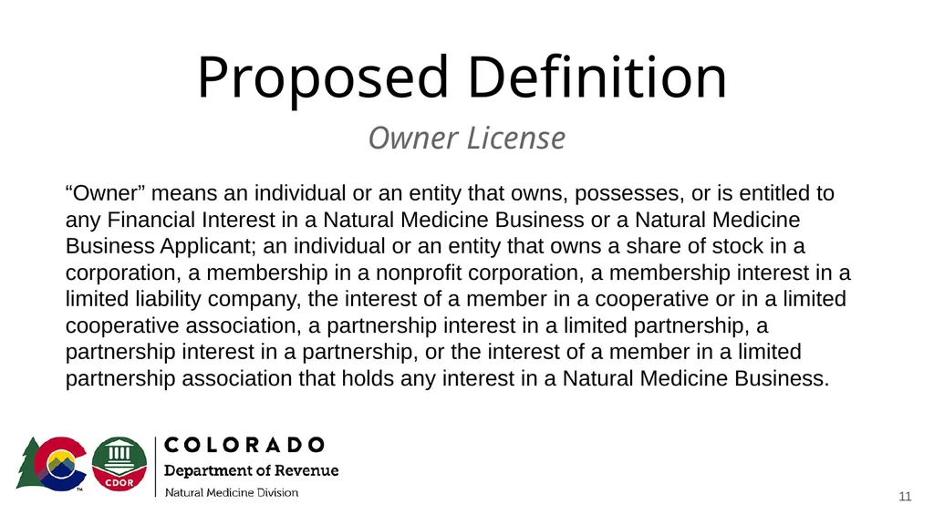 Natural Medicine Division Rulemaking Work Group - slide 11 of 23