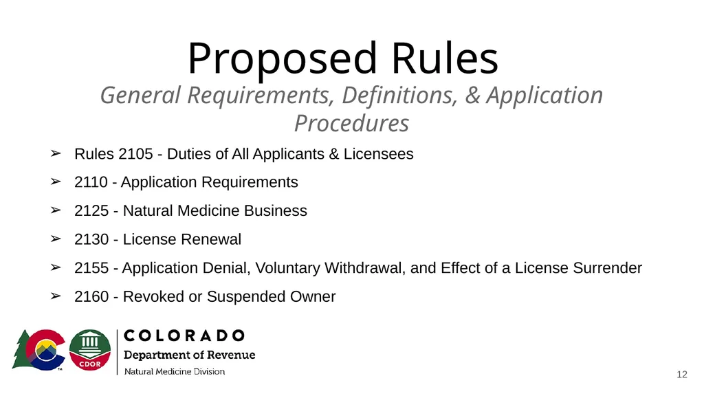 Natural Medicine Division Rulemaking Work Group - slide 12 of 23