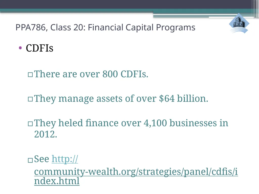 PPA786: Urban Policy Class 20: Financial Capital - slide 11 of 36