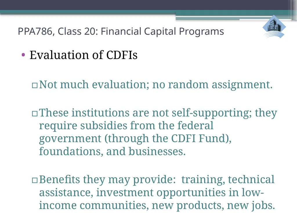PPA786: Urban Policy Class 20: Financial Capital - slide 14 of 36