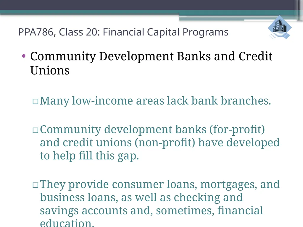 PPA786: Urban Policy Class 20: Financial Capital - slide 18 of 36