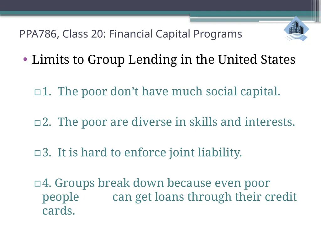 PPA786: Urban Policy Class 20: Financial Capital - slide 25 of 36