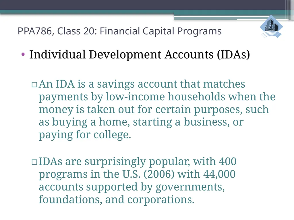 PPA786: Urban Policy Class 20: Financial Capital - slide 30 of 36