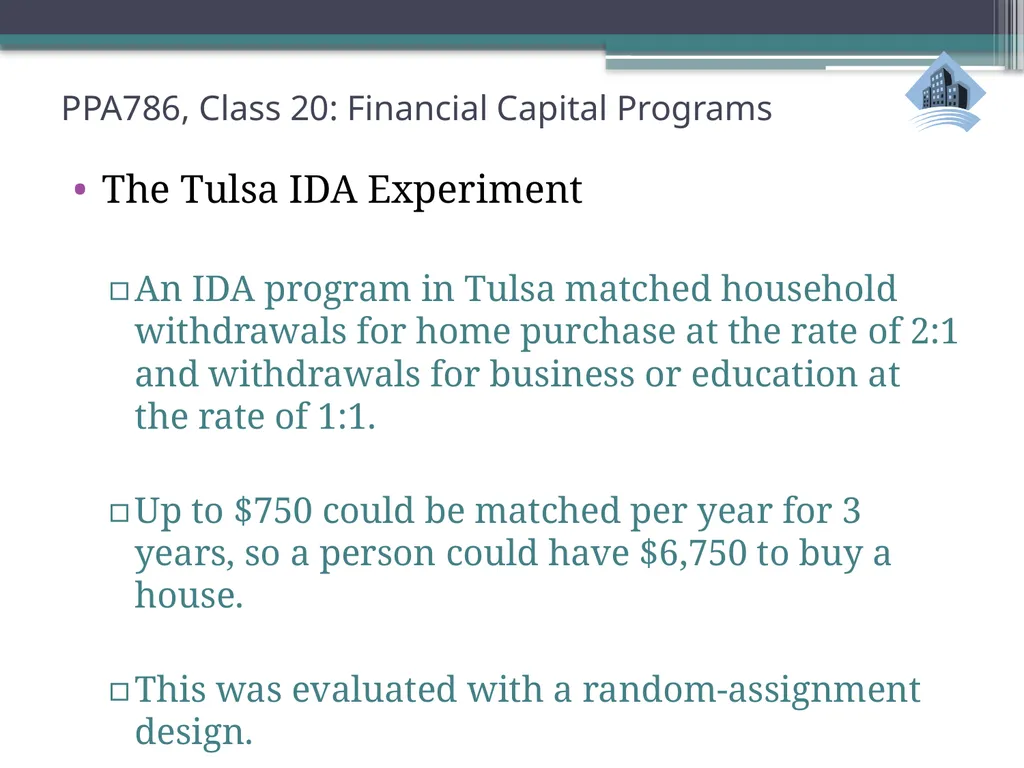 PPA786: Urban Policy Class 20: Financial Capital - slide 31 of 36