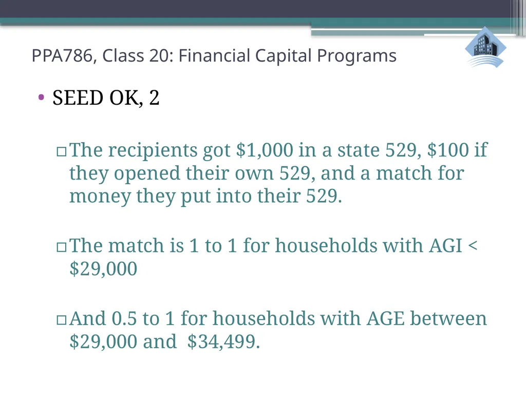 PPA786: Urban Policy Class 20: Financial Capital - slide 35 of 36
