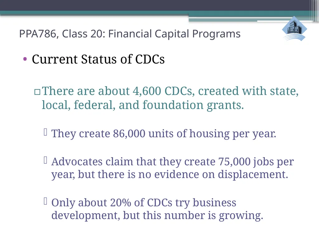 PPA786: Urban Policy Class 20: Financial Capital - slide 5 of 36