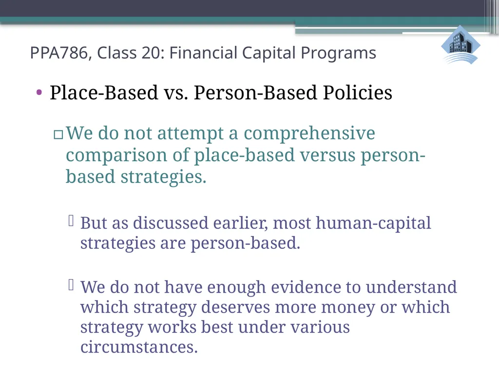 PPA786: Urban Policy Class 20: Financial Capital - slide 8 of 36