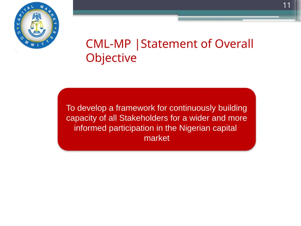 Capital Market Literacy MASTER PLAN (CML-MP) - slide 11 of 27