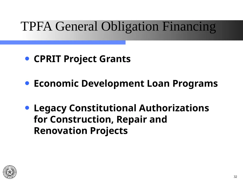Texas Public Finance Authority Pre-Legislative - slide 32 of 57