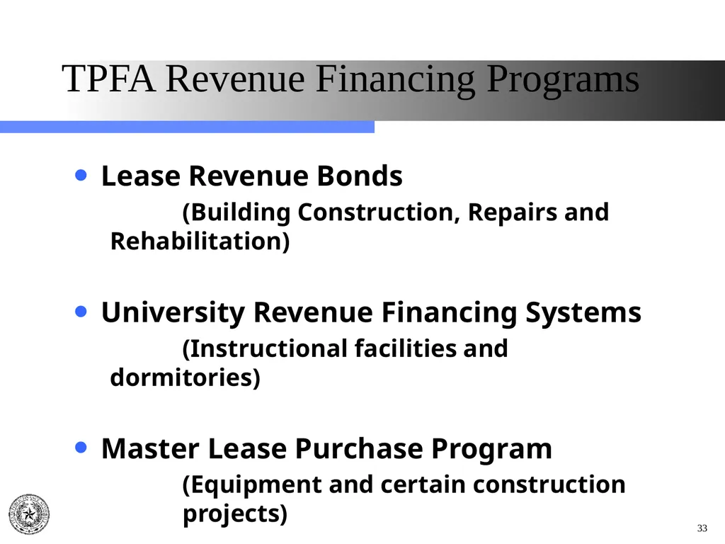 Texas Public Finance Authority Pre-Legislative - slide 33 of 57