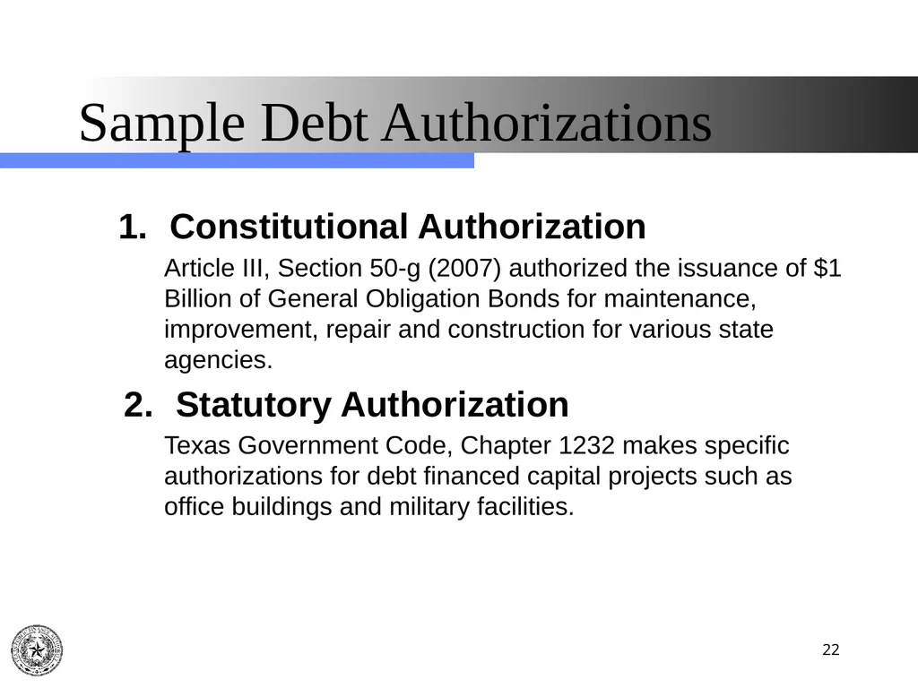Texas Public Finance Authority Pre-Legislative - slide 22 of 57