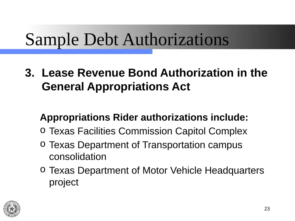 Texas Public Finance Authority Pre-Legislative - slide 23 of 57