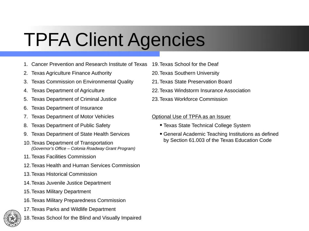 Texas Public Finance Authority Pre-Legislative - slide 38 of 57