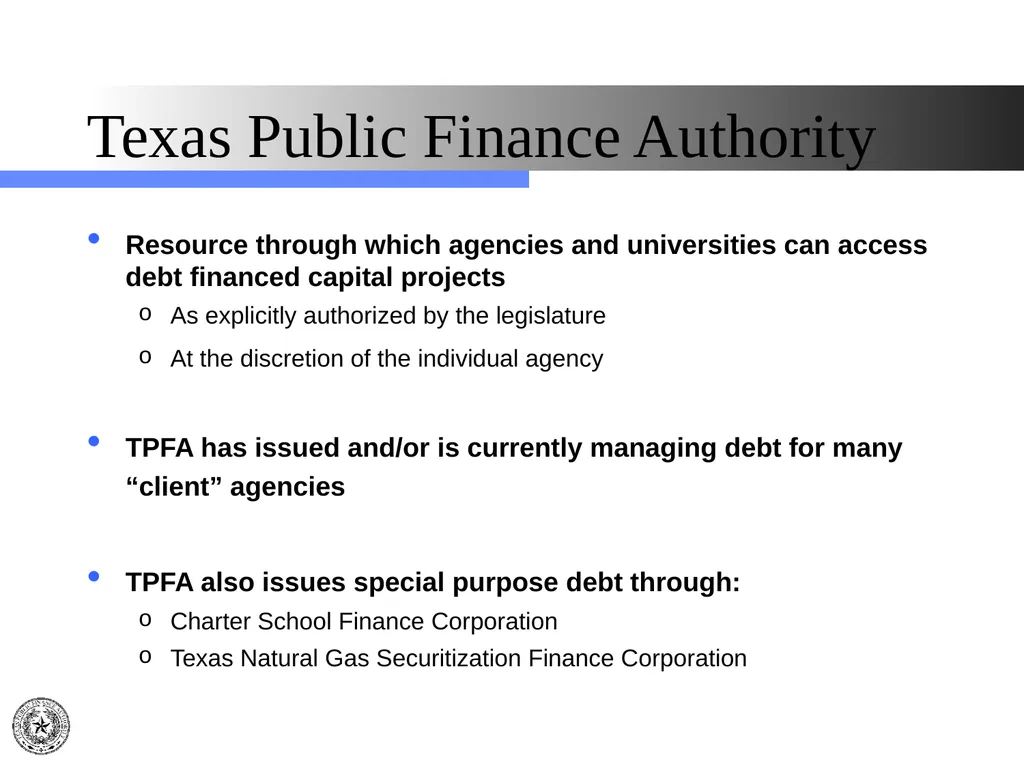 Texas Public Finance Authority Pre-Legislative - slide 39 of 57