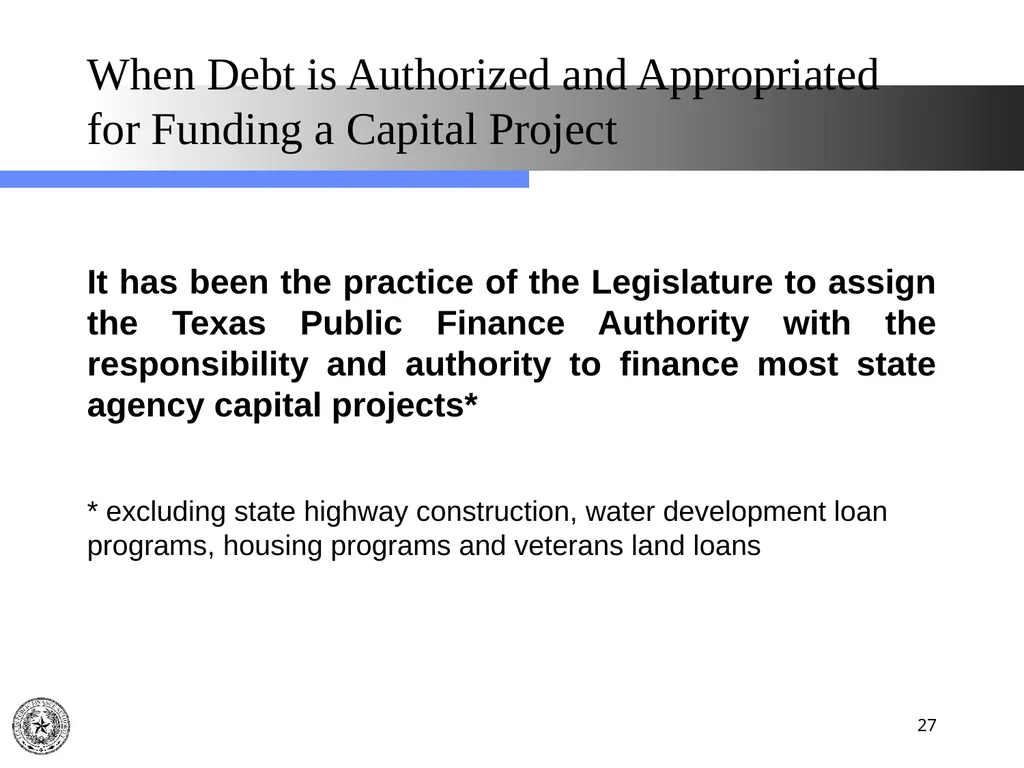 Texas Public Finance Authority Pre-Legislative - slide 27 of 57