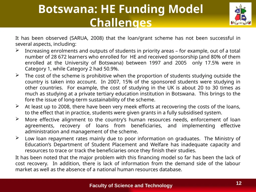 Financing Higher Education in Lesotho and a - slide 12 of 23