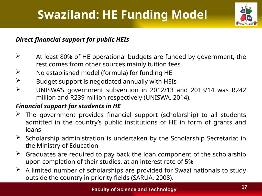 Financing Higher Education in Lesotho and a - slide 17 of 23