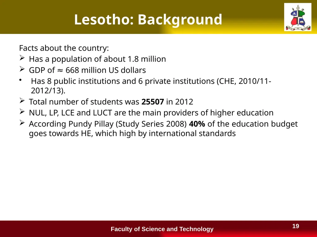 Financing Higher Education in Lesotho and a - slide 19 of 23