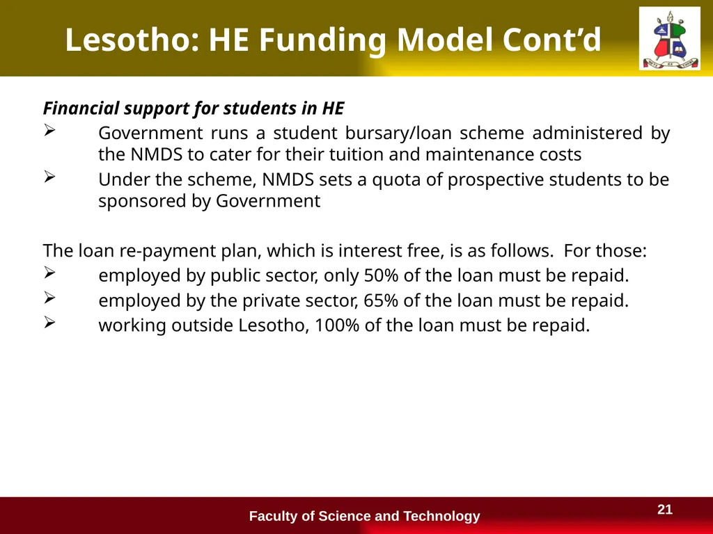 Financing Higher Education in Lesotho and a - slide 21 of 23