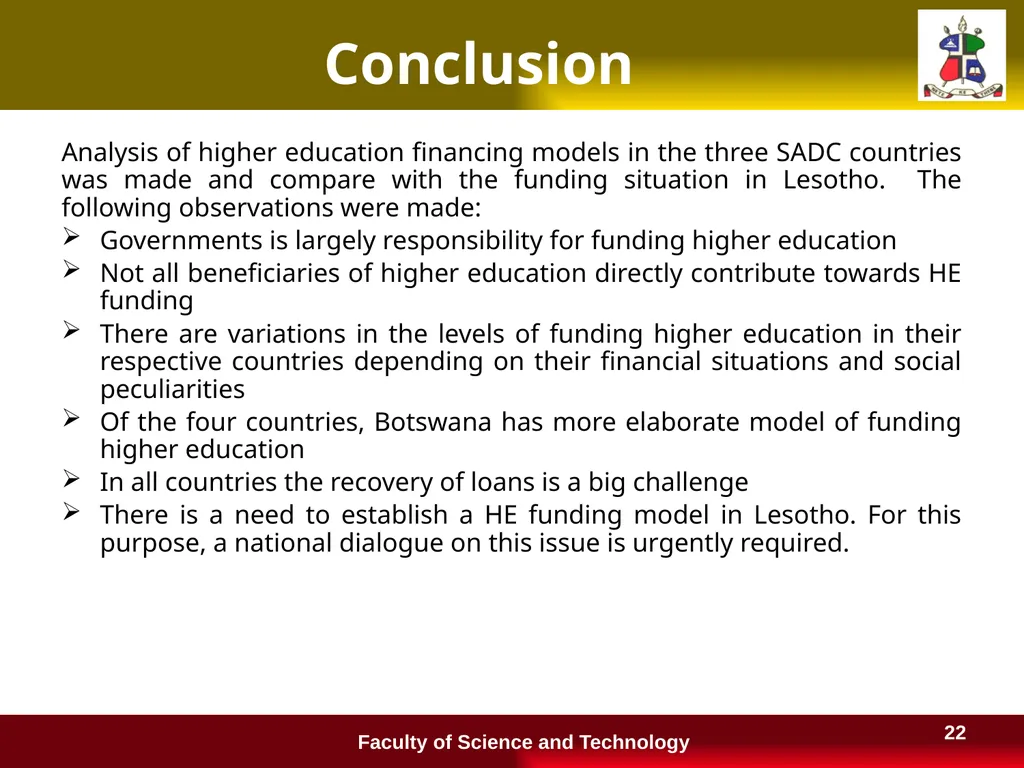 Financing Higher Education in Lesotho and a - slide 22 of 23
