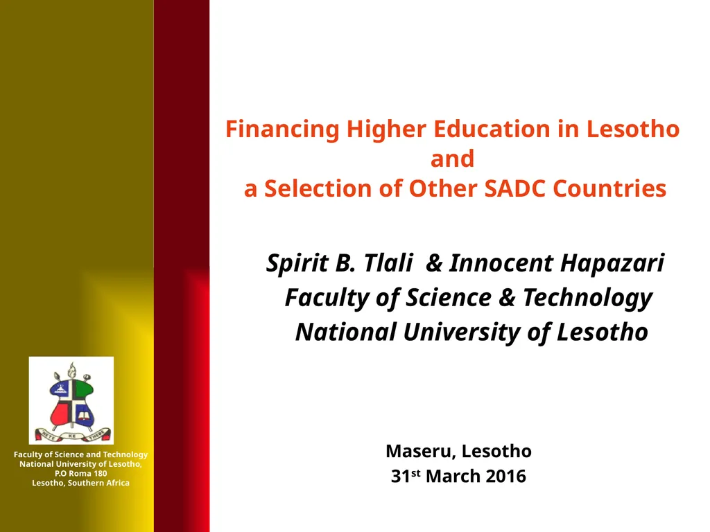 Financing Higher Education in Lesotho and a - slide 1 of 23