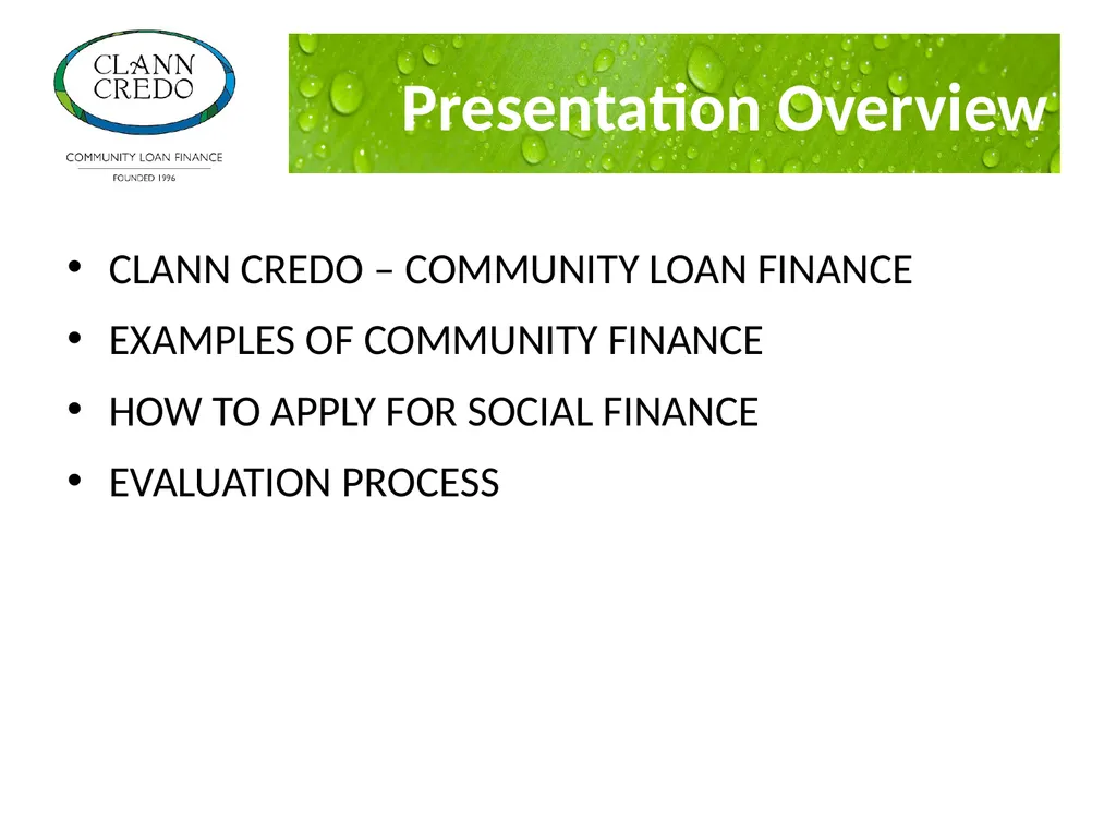 Clann Credo – Community Loan Finance Tracey Hannon - slide 2 of 14
