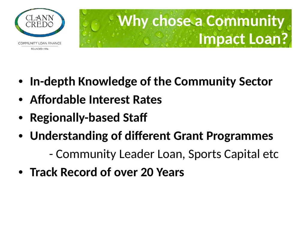 Clann Credo – Community Loan Finance Tracey Hannon - slide 12 of 14