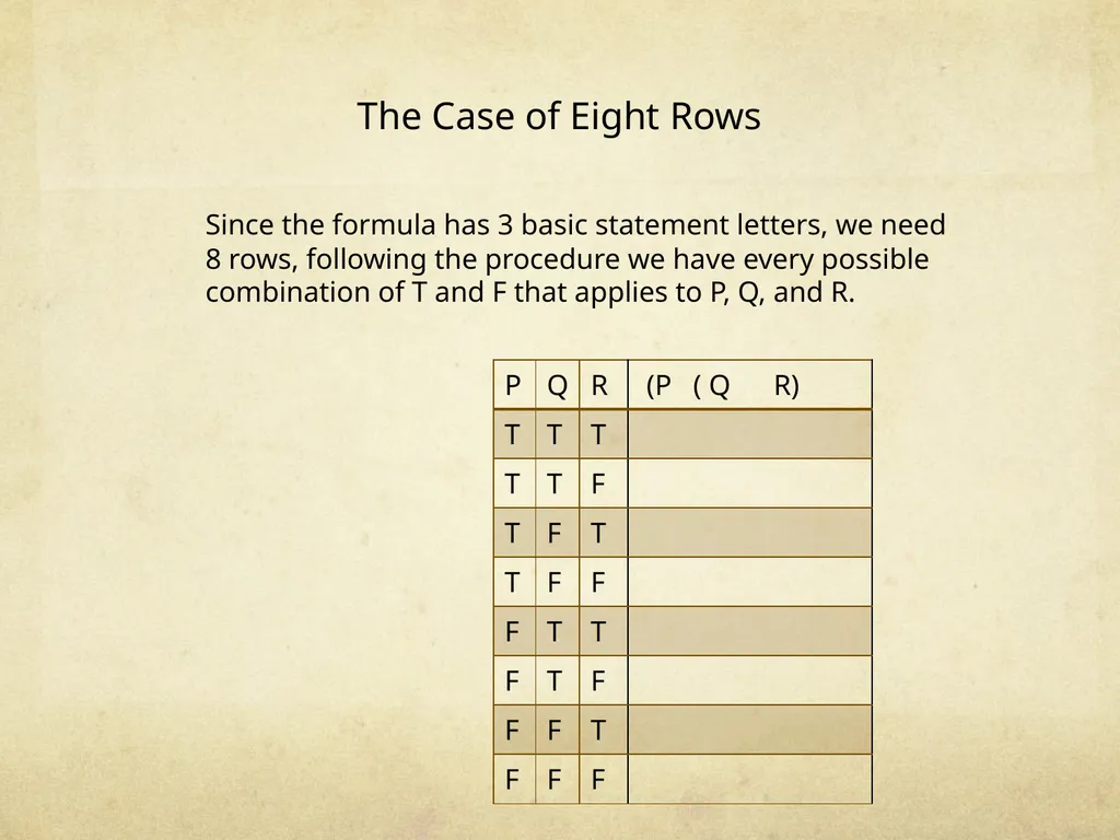 Logic & Critical Reasoning Truth-Table Analysis - slide 5 of 15