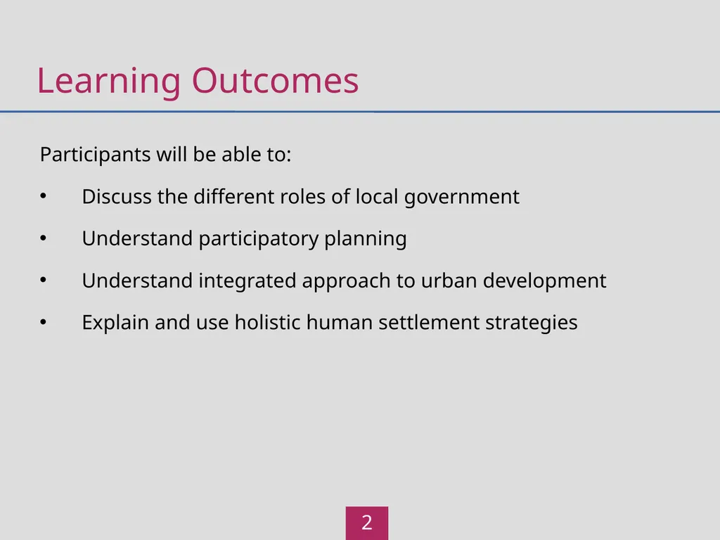 Local Government Learning Outcomes Participants - slide 2 of 21